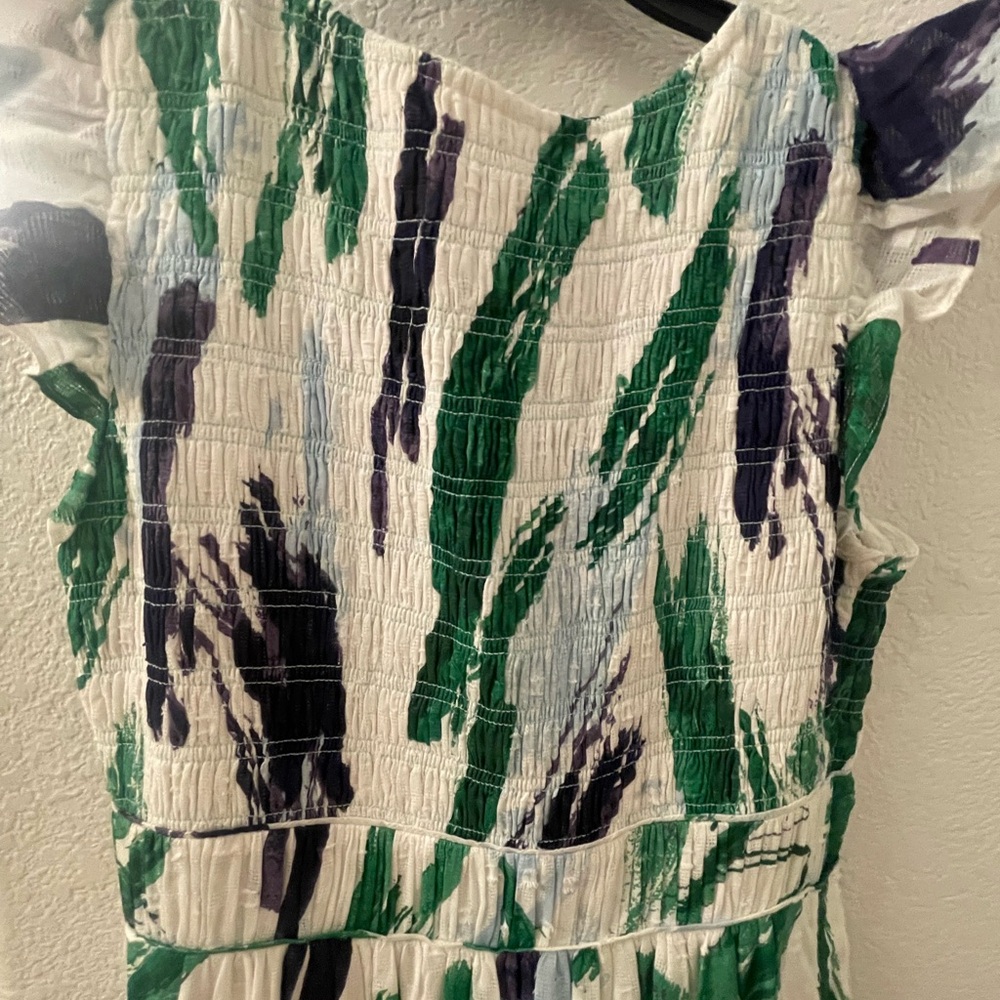 Anthropologie Cream Maxi Dress with Green & Navy Print - Picture 5 of 7